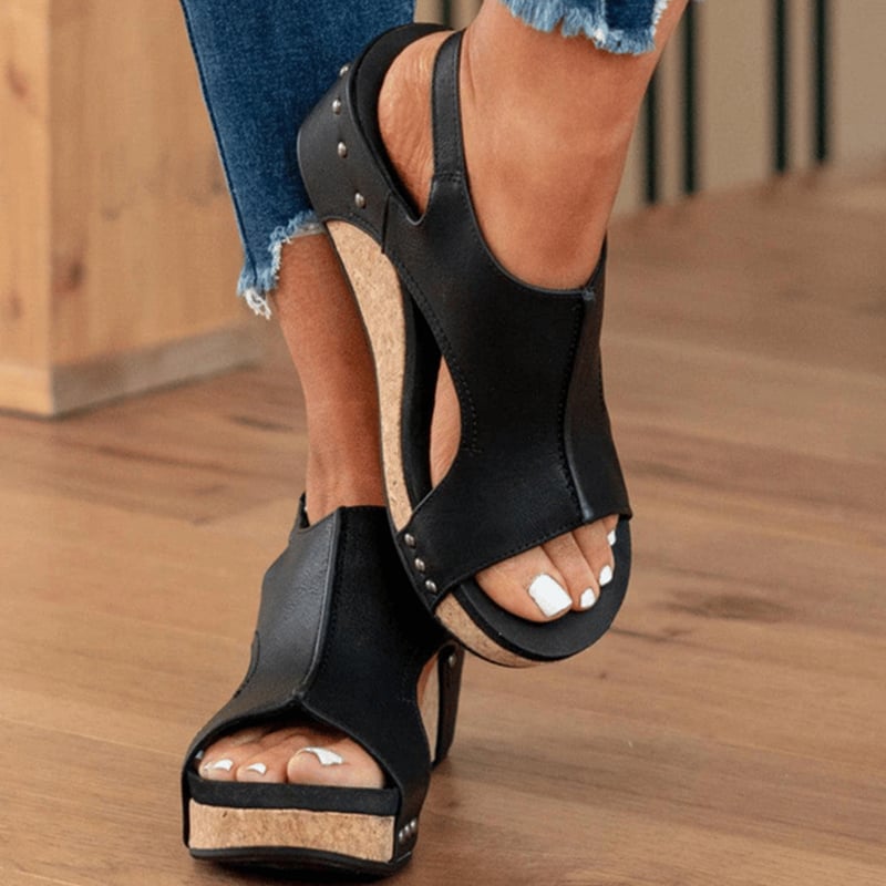 🔥Last Day Promotion 50% OFF - Women's Leather Platform Wedge Sandals