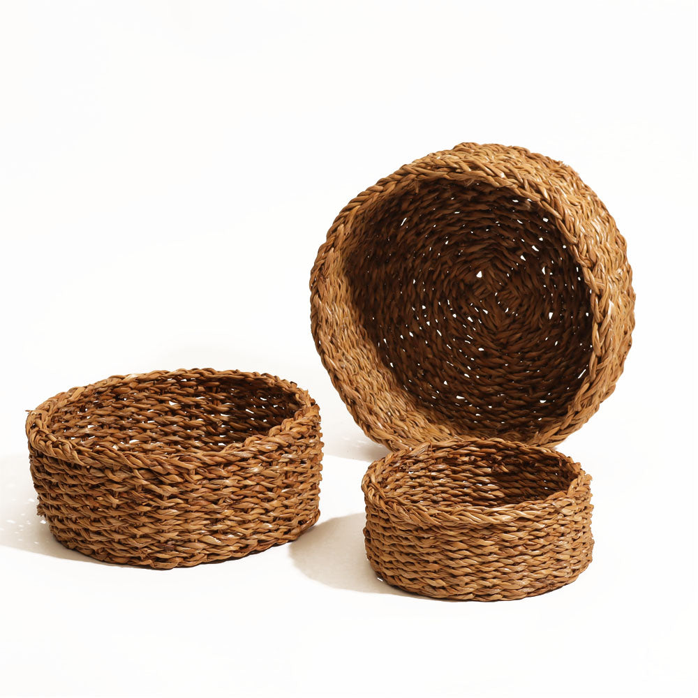 Seagrass Round Storage Baskets. Set of 3 - Natural