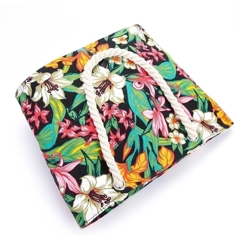 Women's Large Cotton Flower Beach Open Shoulder Bag