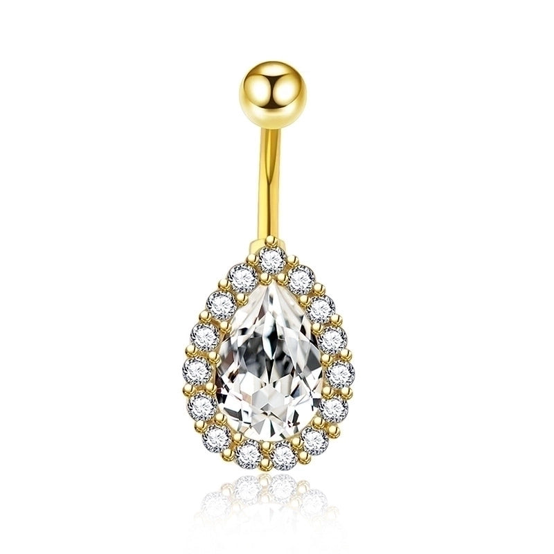 5 Pieces Fashion Water Droplets Stainless Steel Inlay Zircon Belly Ring 5 Pieces