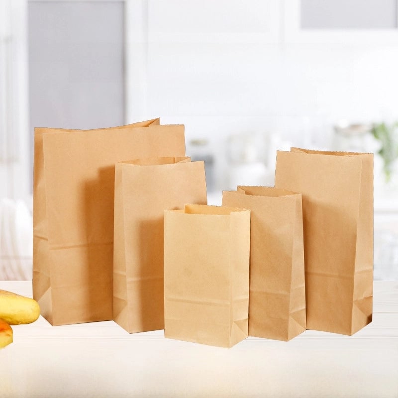 Thickened Food Kraft Paper Bag Customized Square Bottom Bag Baking Takeaway And Film Anti-oil Storage Packaging Bag