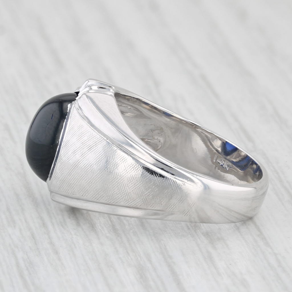 Lab Created Sapphire Cabochon Ring 14k White Gold Size 7