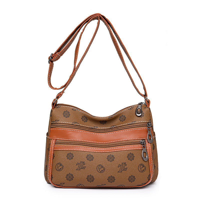 Retro  Printed Multi-Zip Small Square Messenger