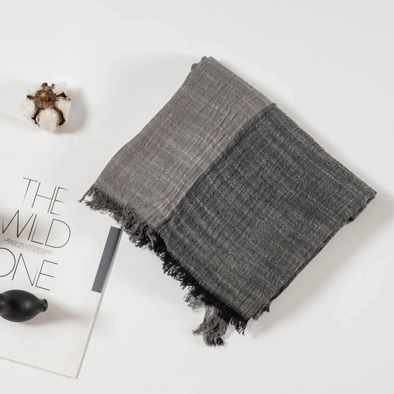 Spring And Autumn Thin Cotton And Linen Scarf Natural Wrinkle Left And Right Color-matching Cotton Scarf