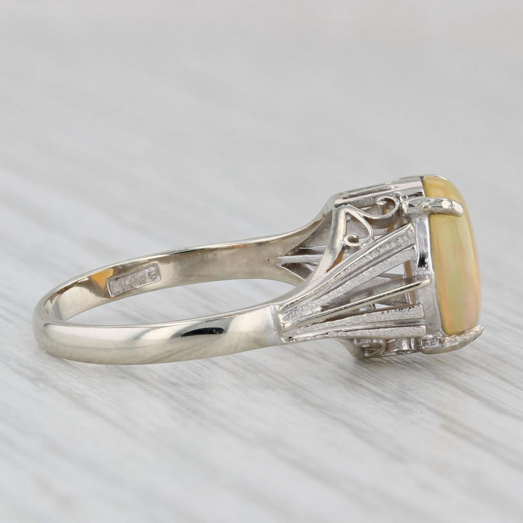 Rainbow Yellow Opal Solitaire Ring 14k White Gold Size 6.25