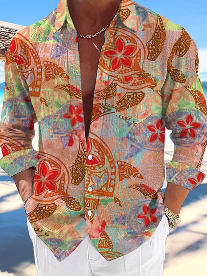 Men's Casual Hawaiian Turtle Print Lapel Shirt