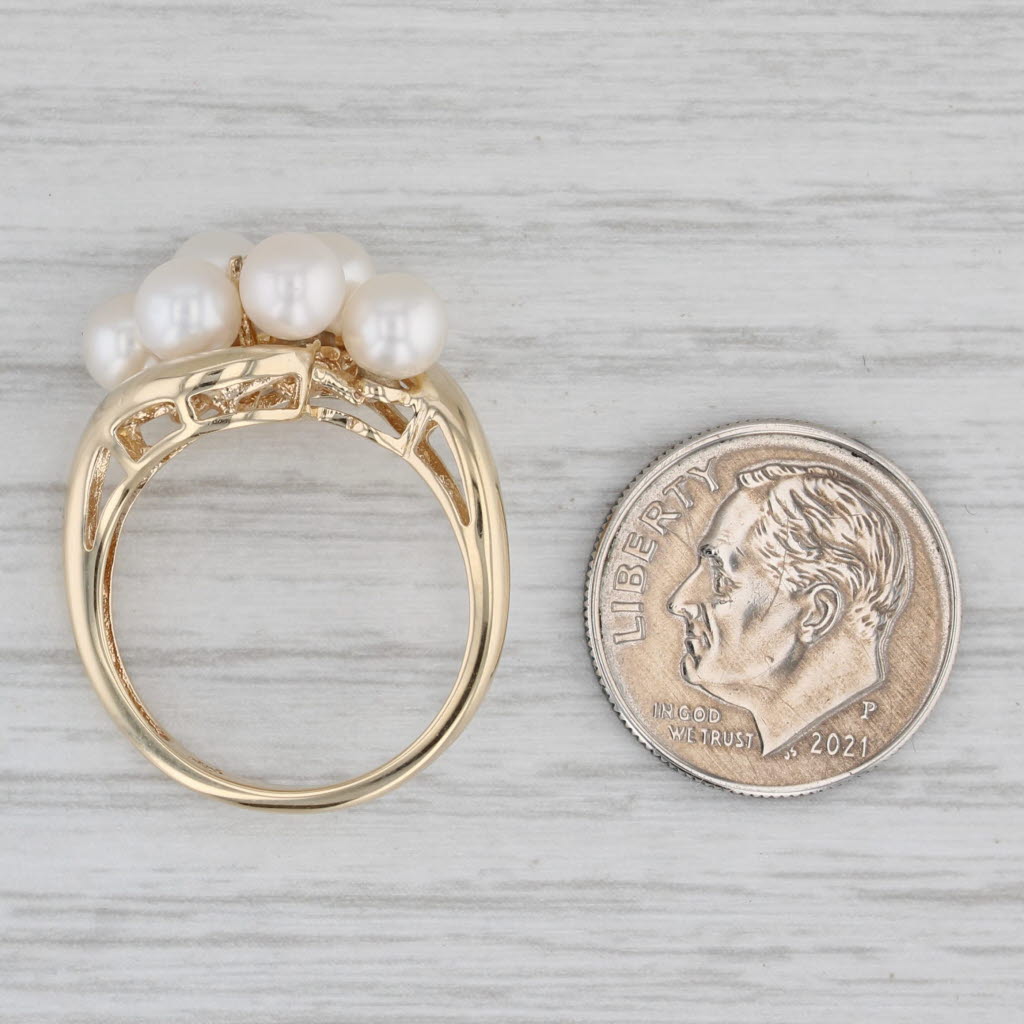 Cultured Pearl Bypass Ring 10k Yellow Gold Size 7