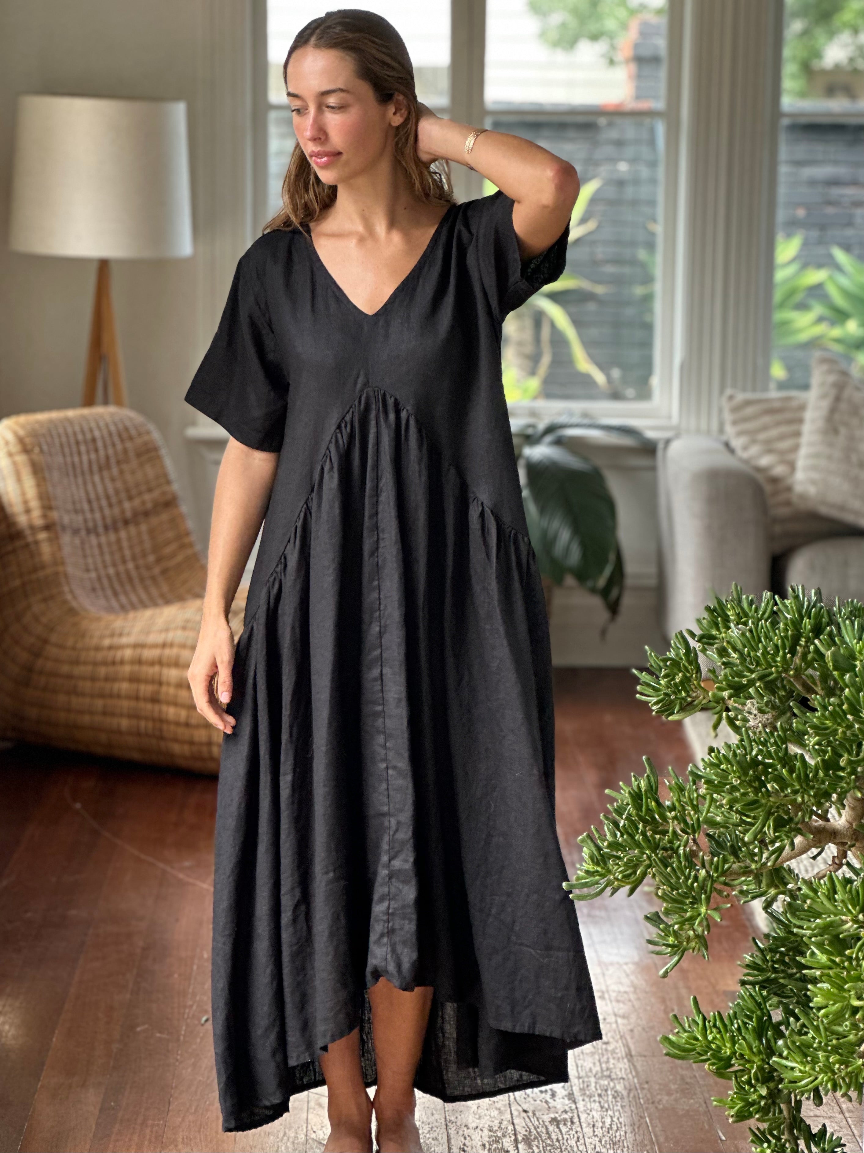 sophia dress -black linen