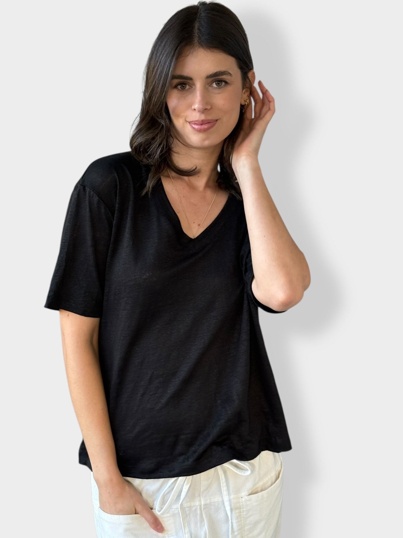 renee linen knit tee - black