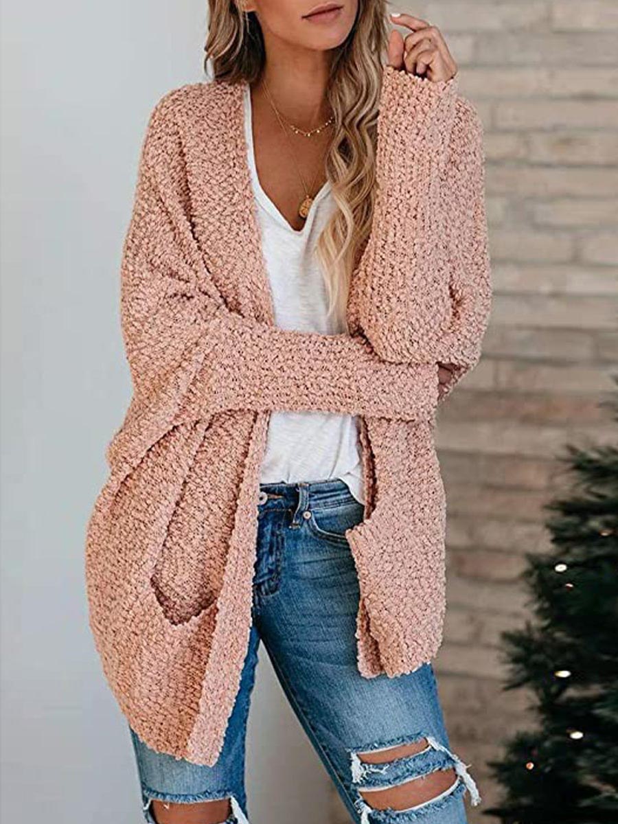 Casual Daily Solid Cardigan Cardigan Collar Tops(5 colors)