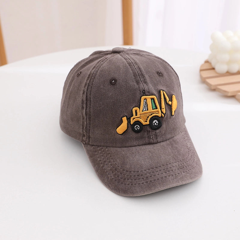 Children's Hat Spring And Autumn New Washed Boys And Girls Cap Korean Retro Excavator Cartoon Baseball Cap