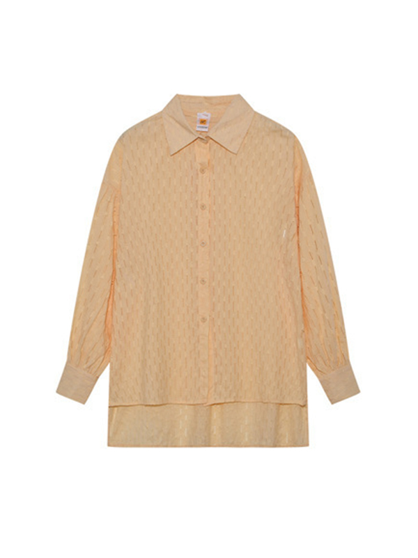High-Low Long Sleeves Buttoned Jacquard Solid Color Lapel Shirts Top +Shorts Bottom Two Pieces Set