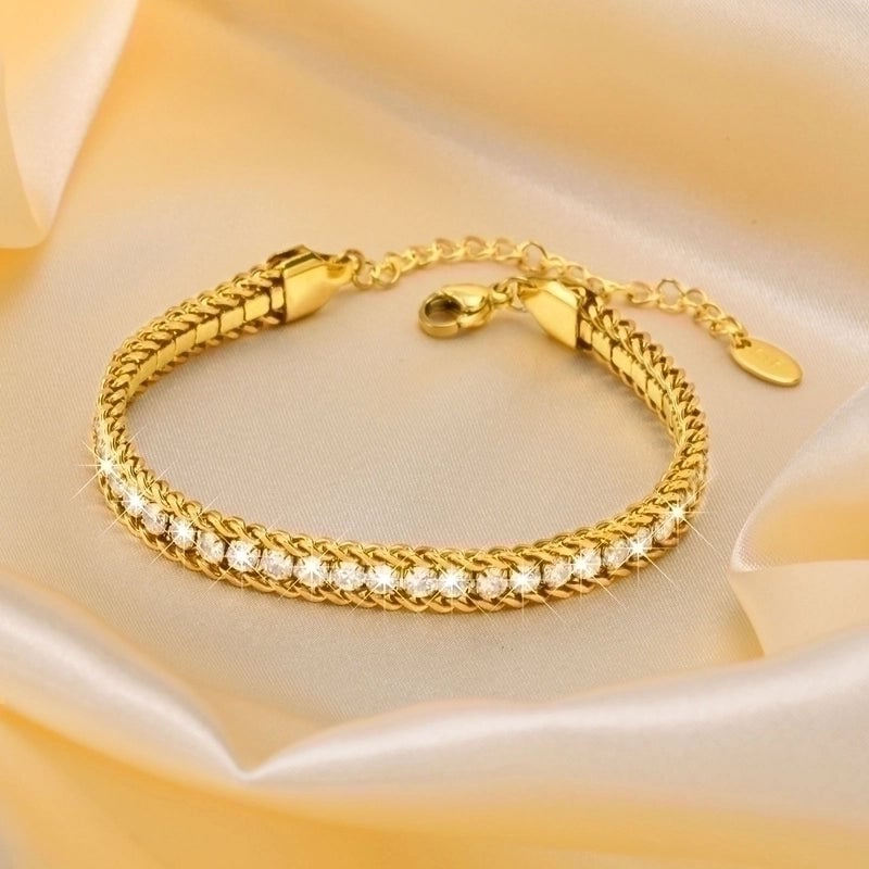 Modern Style Solid Color 201 Stainless Steel Zircon Bracelets In Bulk