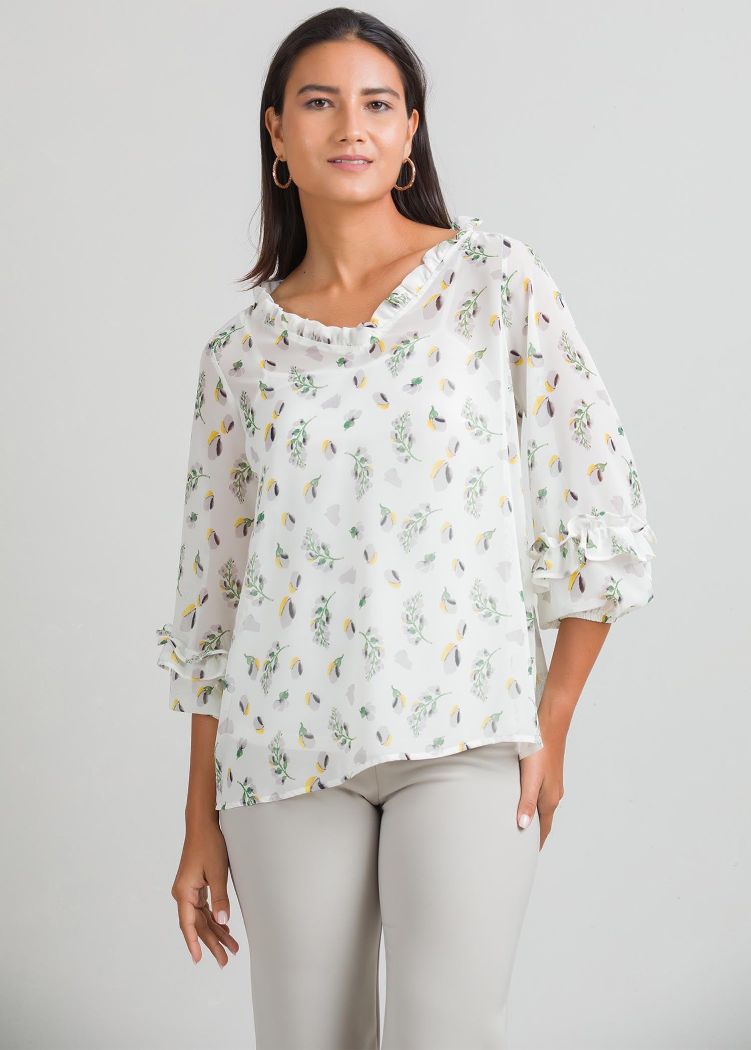 V neck printed blouse