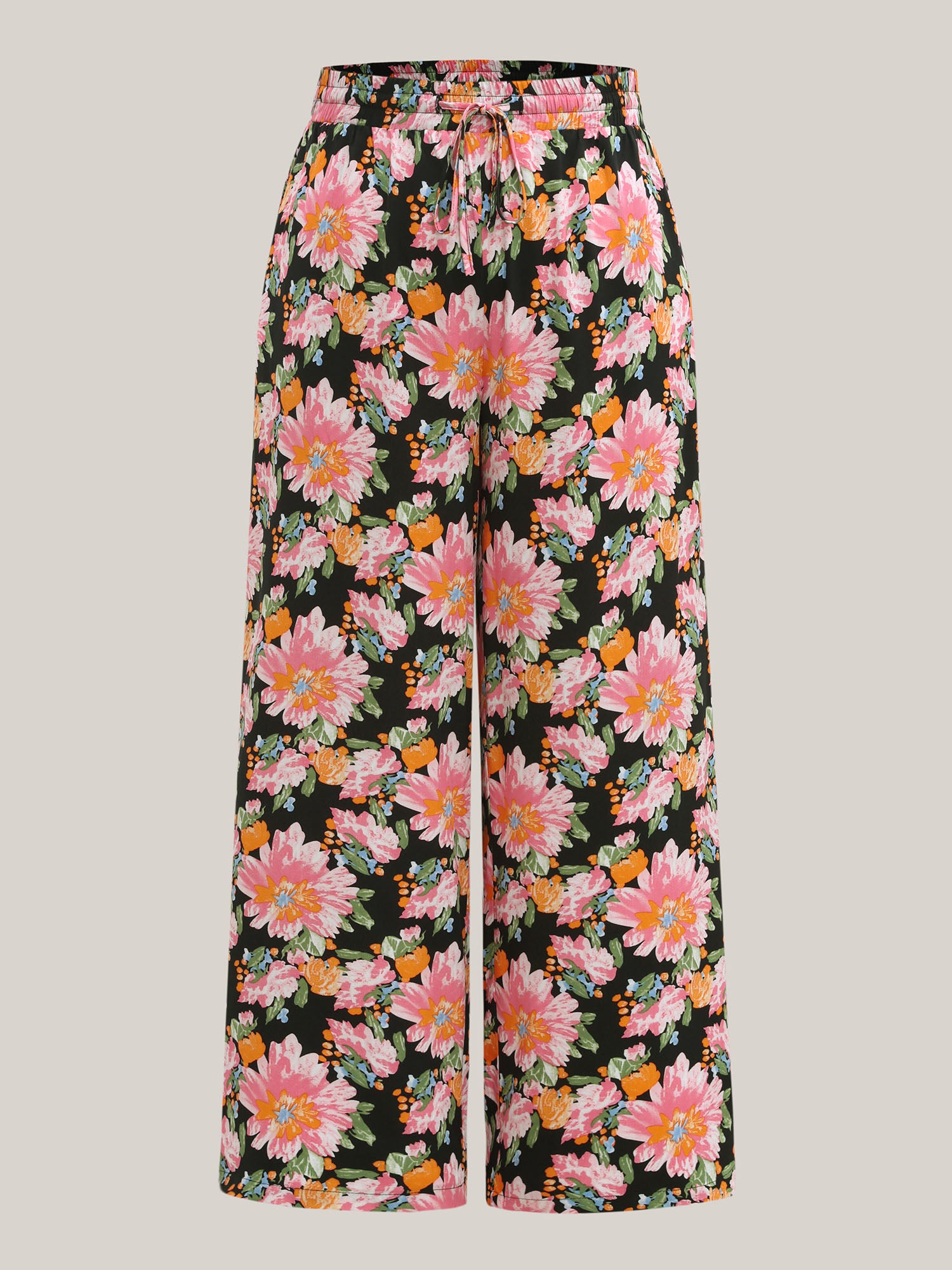 Rayon Blushing Floral Print Wide-Leg Pants
