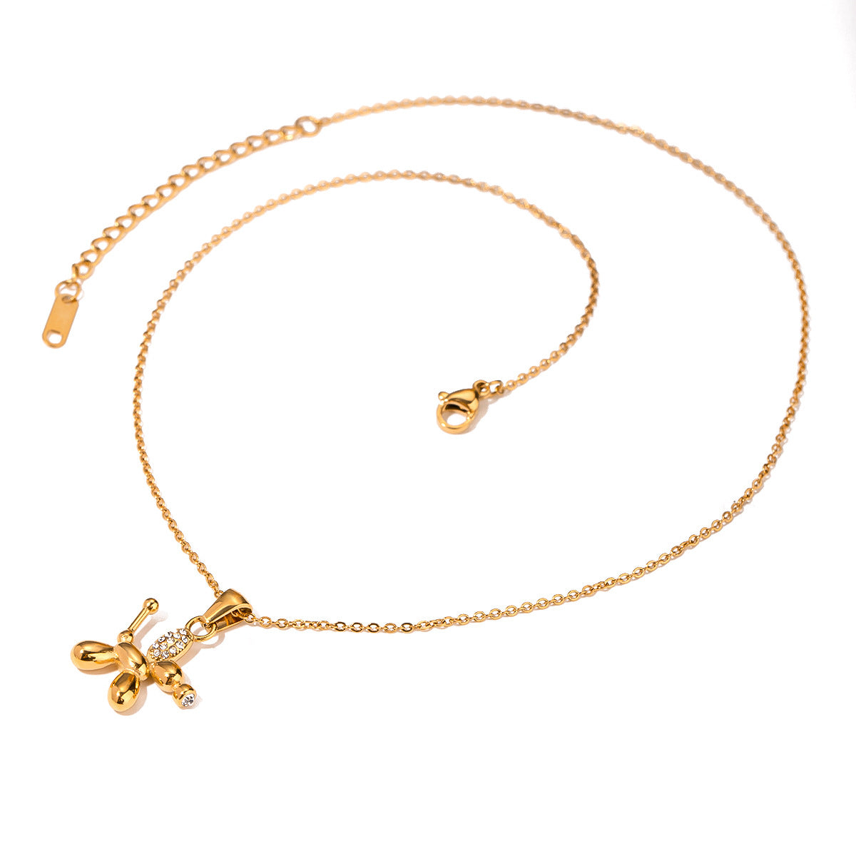 Stainless Steel Rhinestone Dog Necklace Accessories Letter Clavicle Chain Titanium Steel Necklace