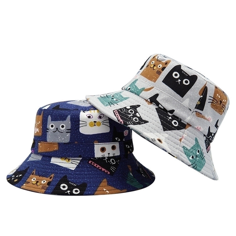 Unisex Basic Cat Flat Eaves Bucket Hat