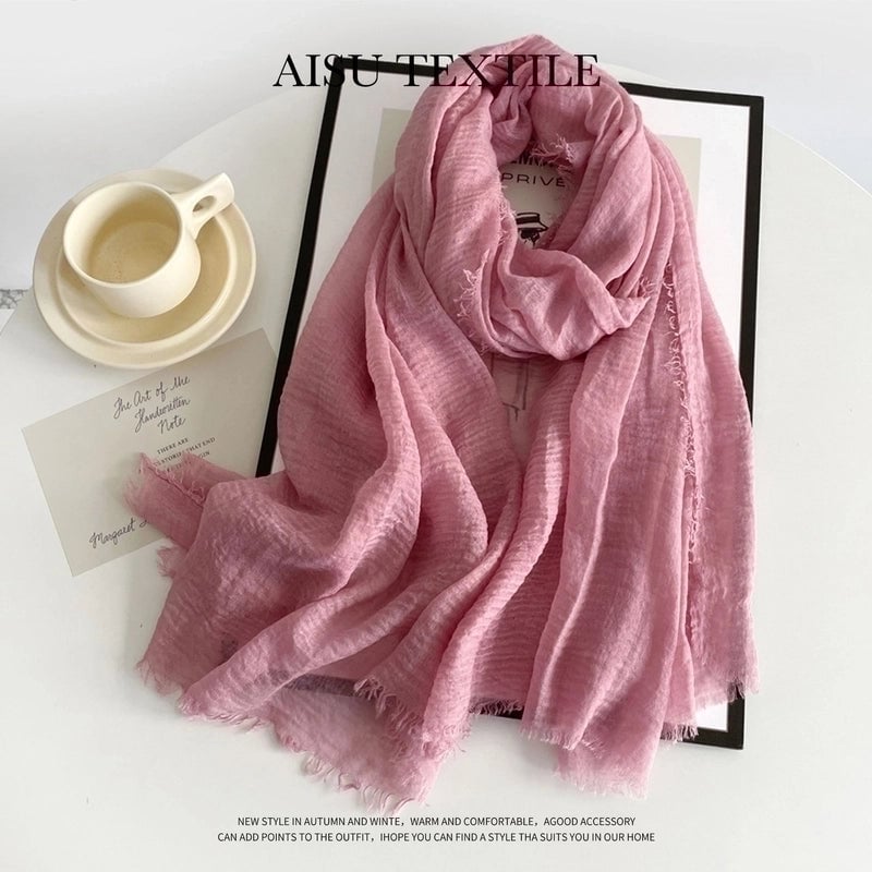 Women's Minimalist Solid Color Imitation Cotton And Linen Silk Scarf