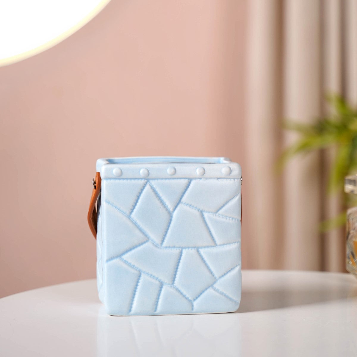 Ceramic Bag Shaped Mini Flower Vase For Home Blue
