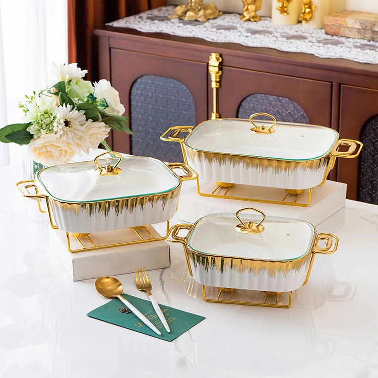 LUXURY CERAMIC BUFFET HEATER SOUP POT AND BAKING TRAY - 3 PCS SET