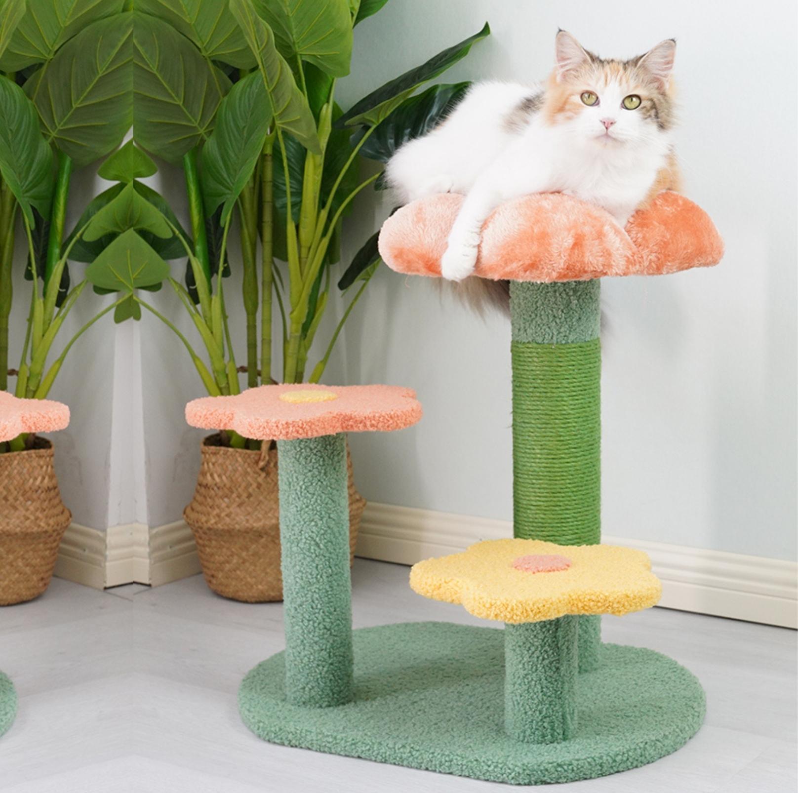 Flower-Styled Cat Tree with Soft Nest & Scratching Posts