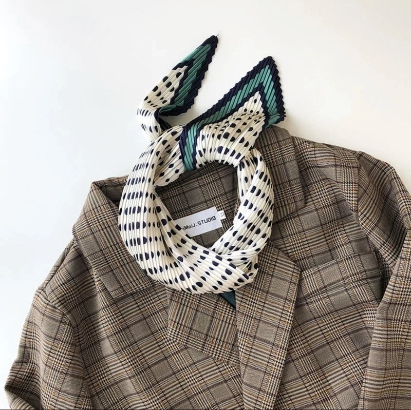 Women's Elegant Plaid Polka Dots Solid Color Satin Silk Scarf
