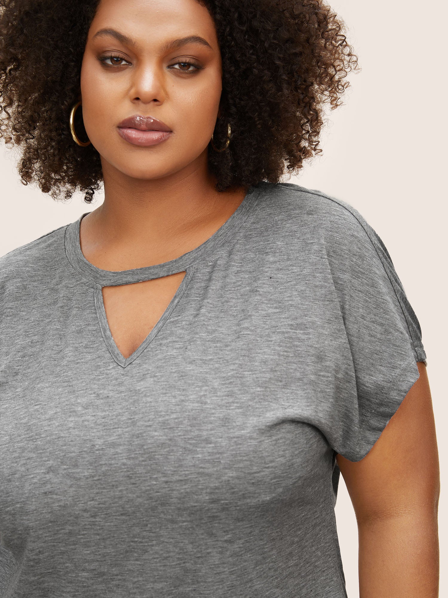 Plain Heather Keyhole Dolman Sleeve T-shirt