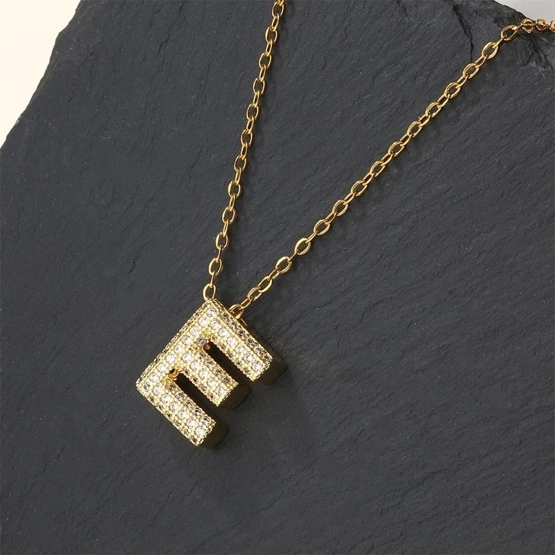 Copper 18K Gold Plated Casual Minimalist Inlay Letter Zircon Pendant Necklace