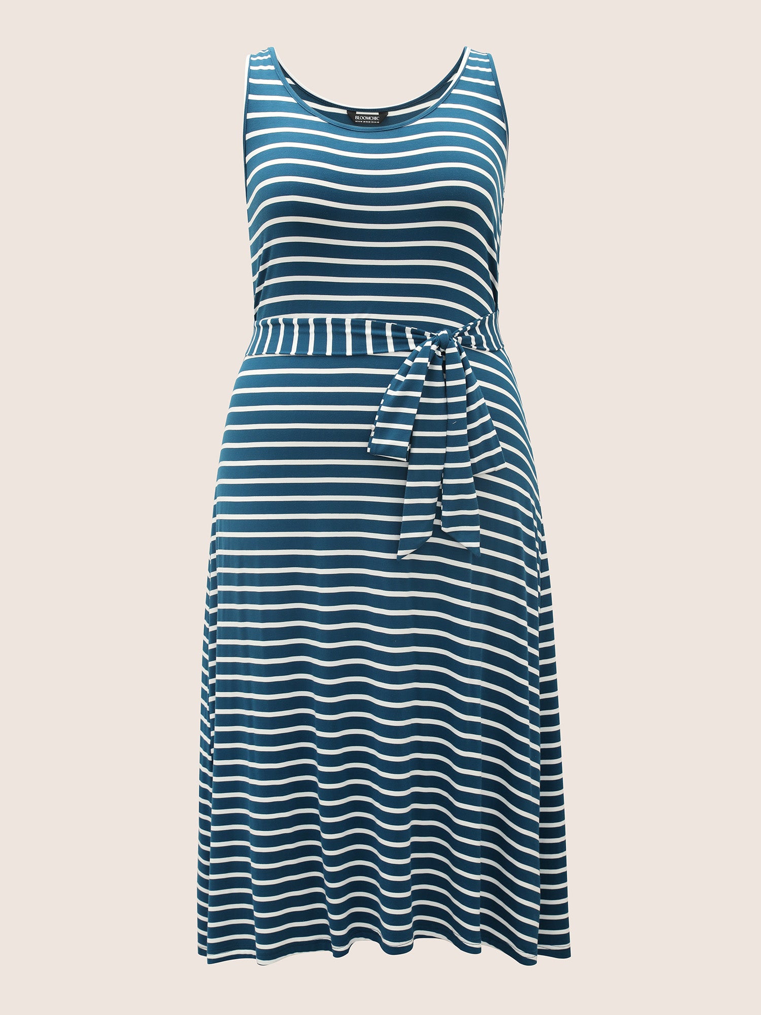 U Neck Striped Belted Tank Dress