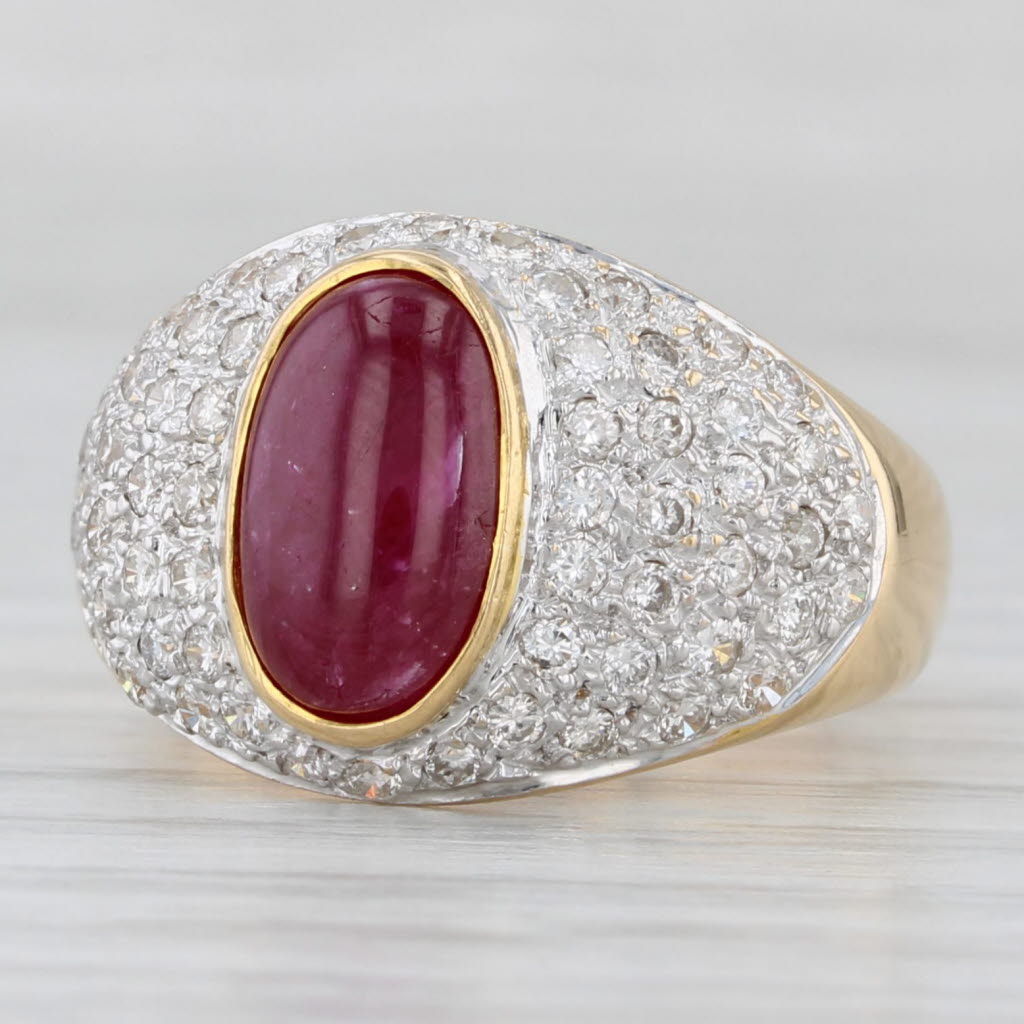 Ruby Cabochon 0.60ctw Diamond Ring 18k Yellow Gold Size 6.75