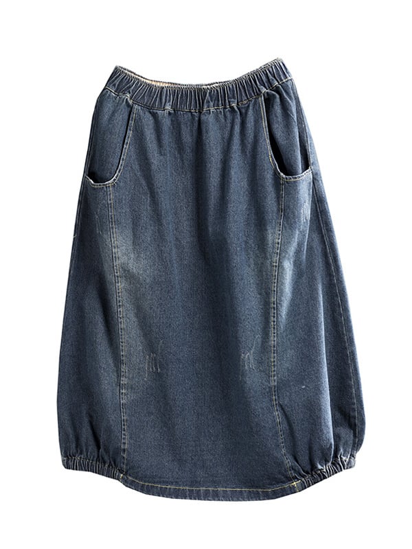 Vintage Loose A-Line Elasticity Solid Color Skirts Bottoms
