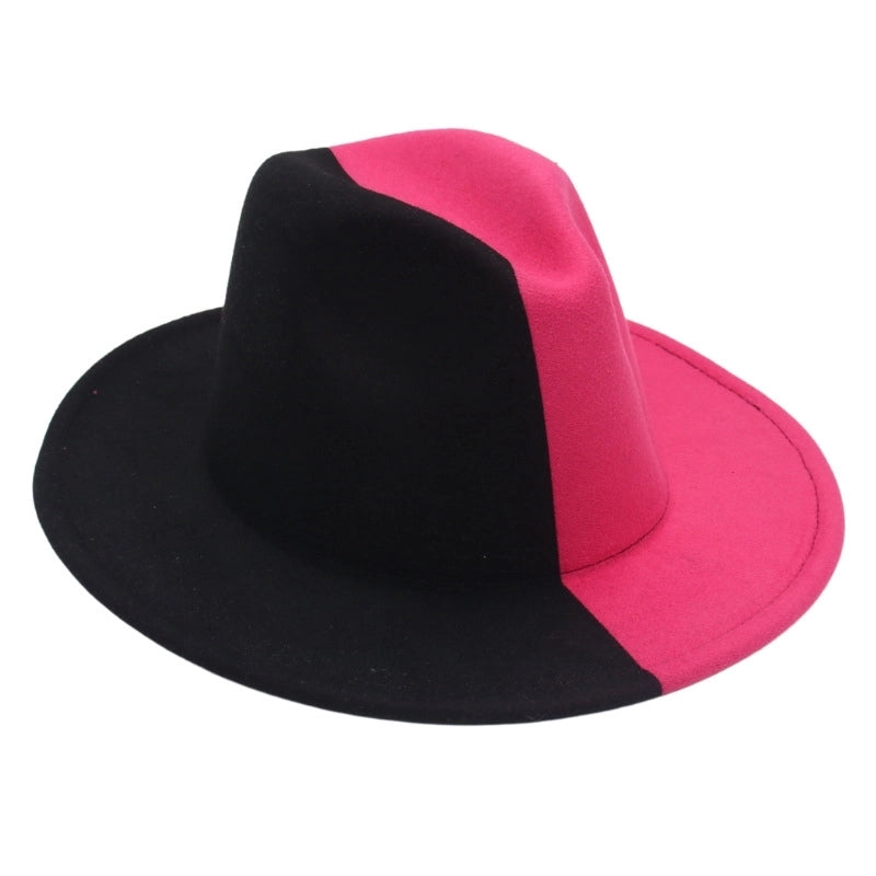 Unisex Basic Color Block Wide Eaves Fedora Hat
