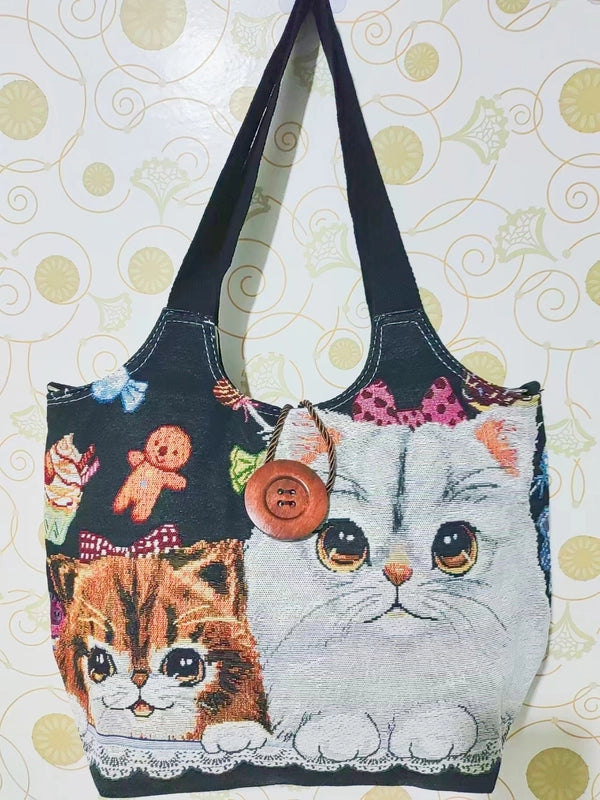 Women's Large Canvas Elephant Ethnic Style Square Zipper Shoulder Bag