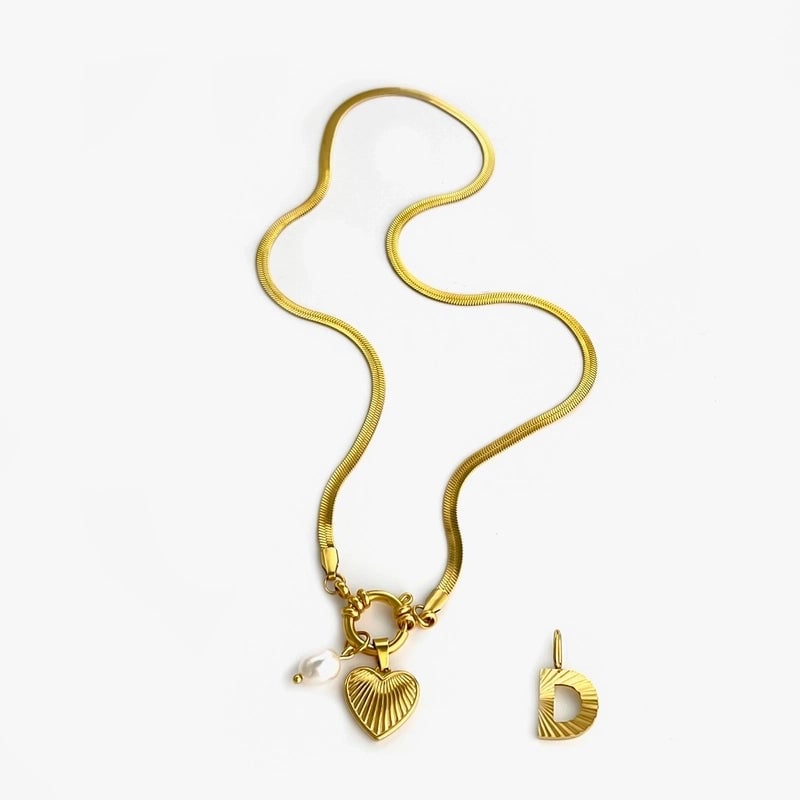Minimalist Commute Letter Heart Shape 316L Stainless Steel  Freshwater Pearl 18K Gold Plated Stainless Steel Necklaces