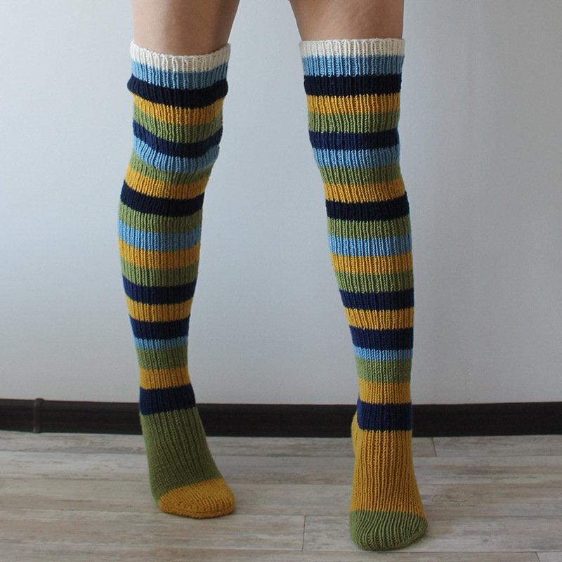 Striped Over The Knee Knitted Pile Socks