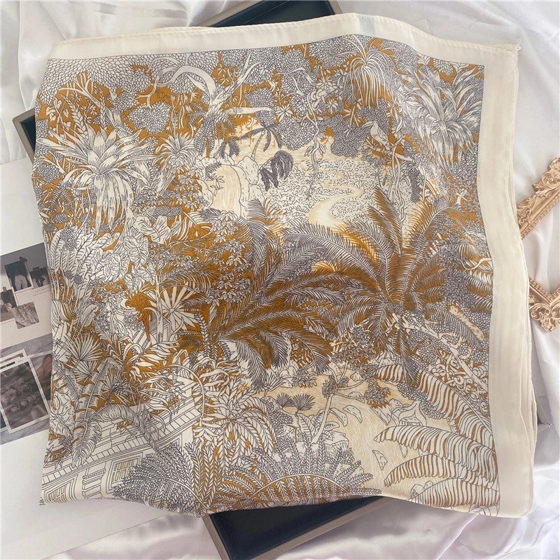 Women's Elegant Letter Flower Satin Silk Scarf