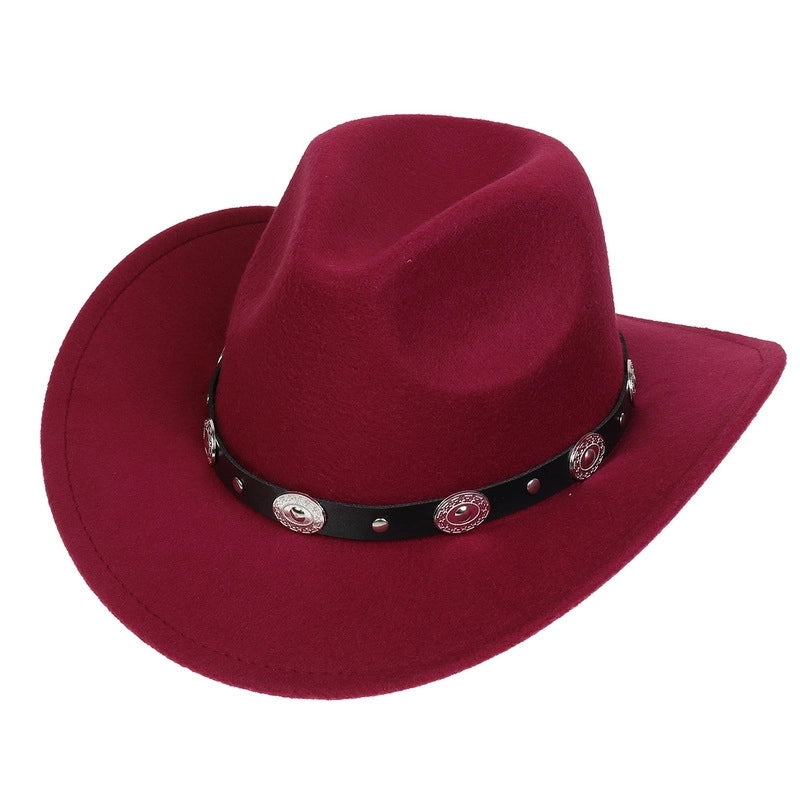 Tibetan Western Denim Top Hat Spring And Autumn New Jazz Hat Big Brim Five-pointed Star Belt Accessories Felt Hat For Men And Women