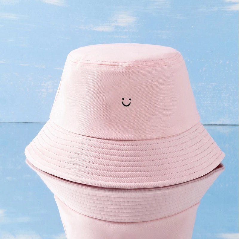 Unisex Casual Minimalist Smile Face Printing Wide Eaves Bucket Hat