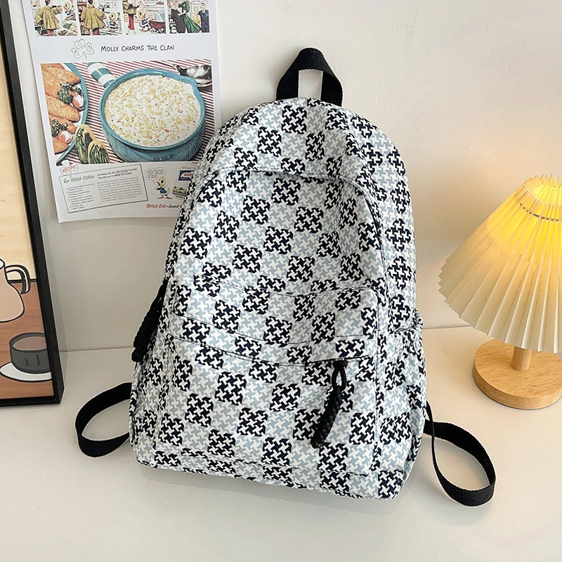 Women's Oxford Cloth Color Block Cute Square Zipper Fashion Backpack