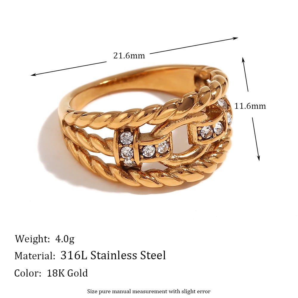 Fashion Niche Stripe Round Circle Geometric Stainless Steel 18K Gold Plated Rings