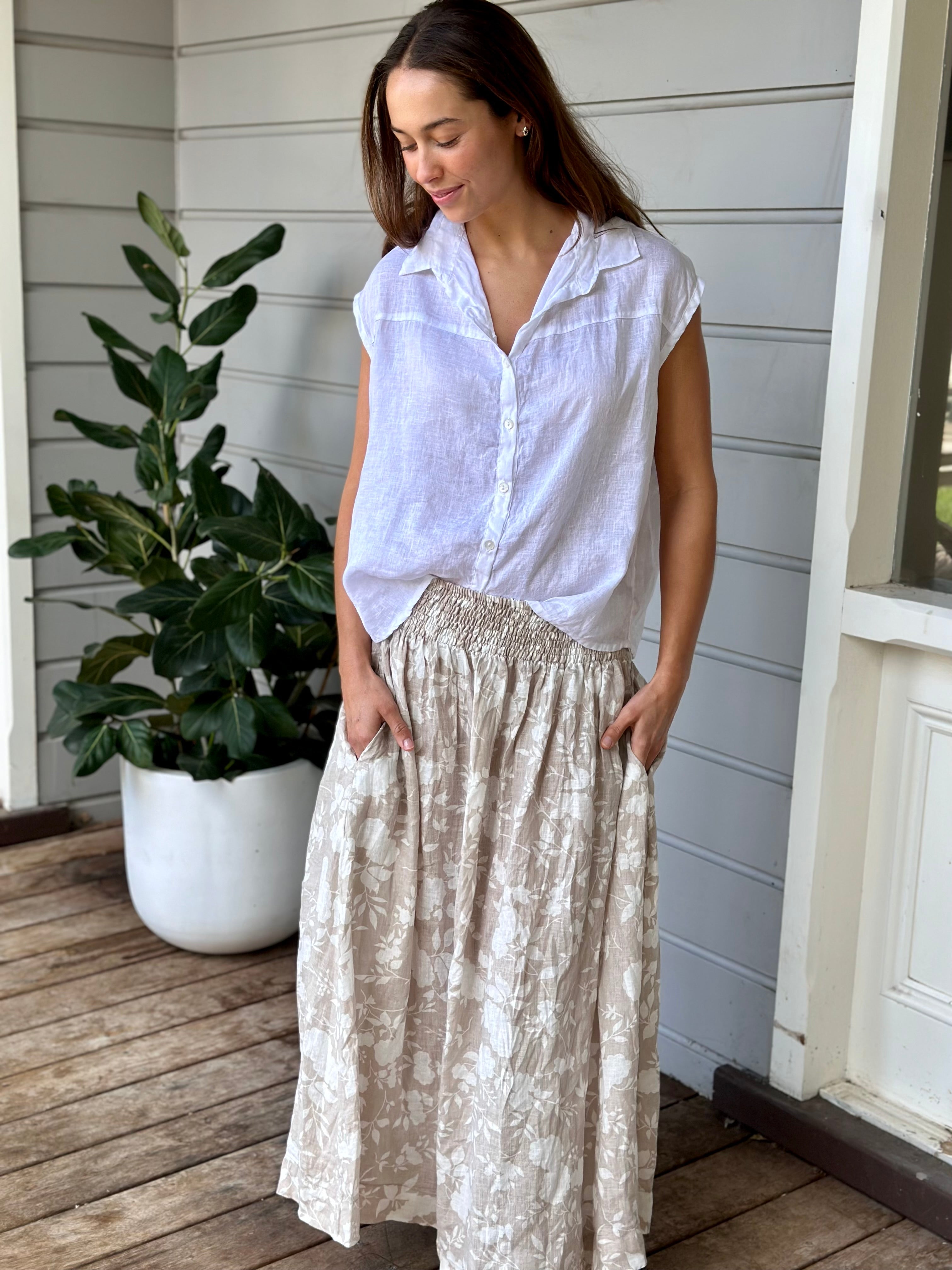 lulu skirt - big almond flower linen
