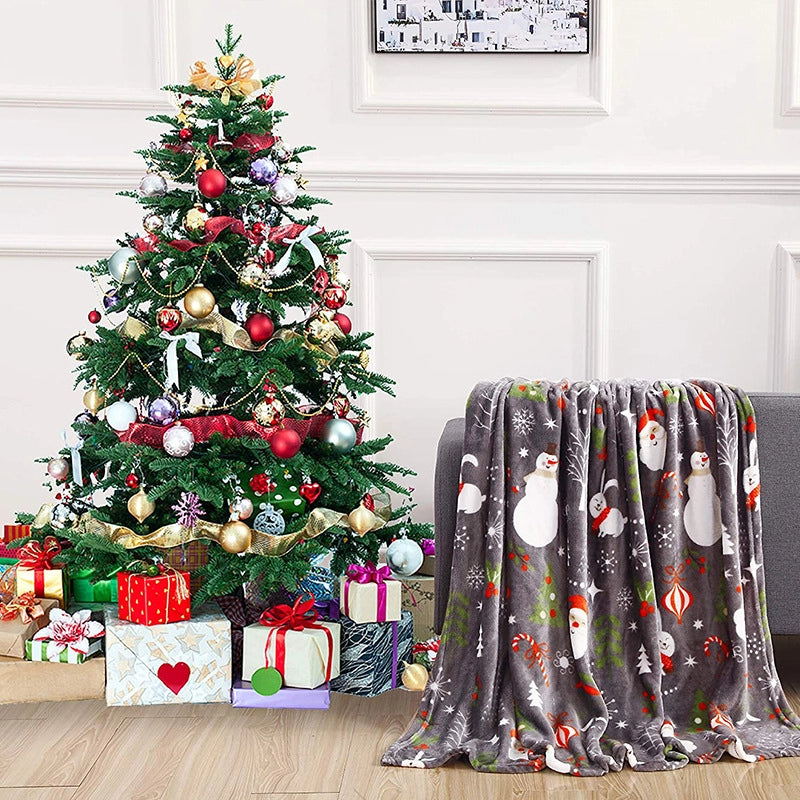 Christmas Cute Santa Claus Plaid Snowman Polyester Blanket Couch & Sofa Decor