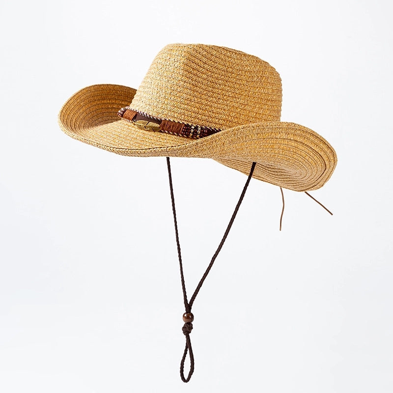 Sun Hat Men's Western Cowboy Straw Hat Outdoor Seaside Beach Hat Sunscreen Sun Hat Women's Big Brim Sun Hat