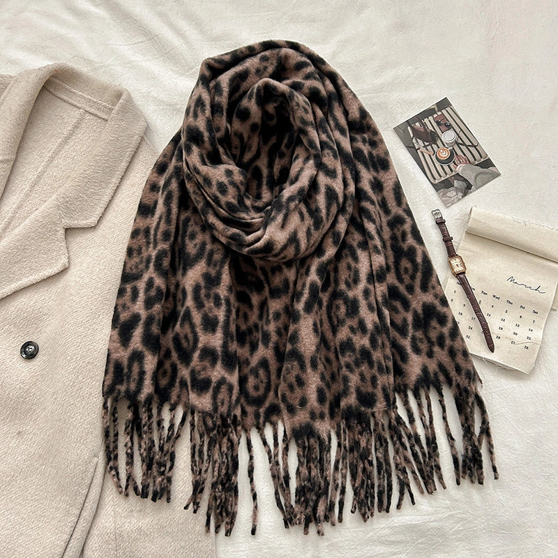 Unisex Retro Leopard Polyester Tassel Scarf