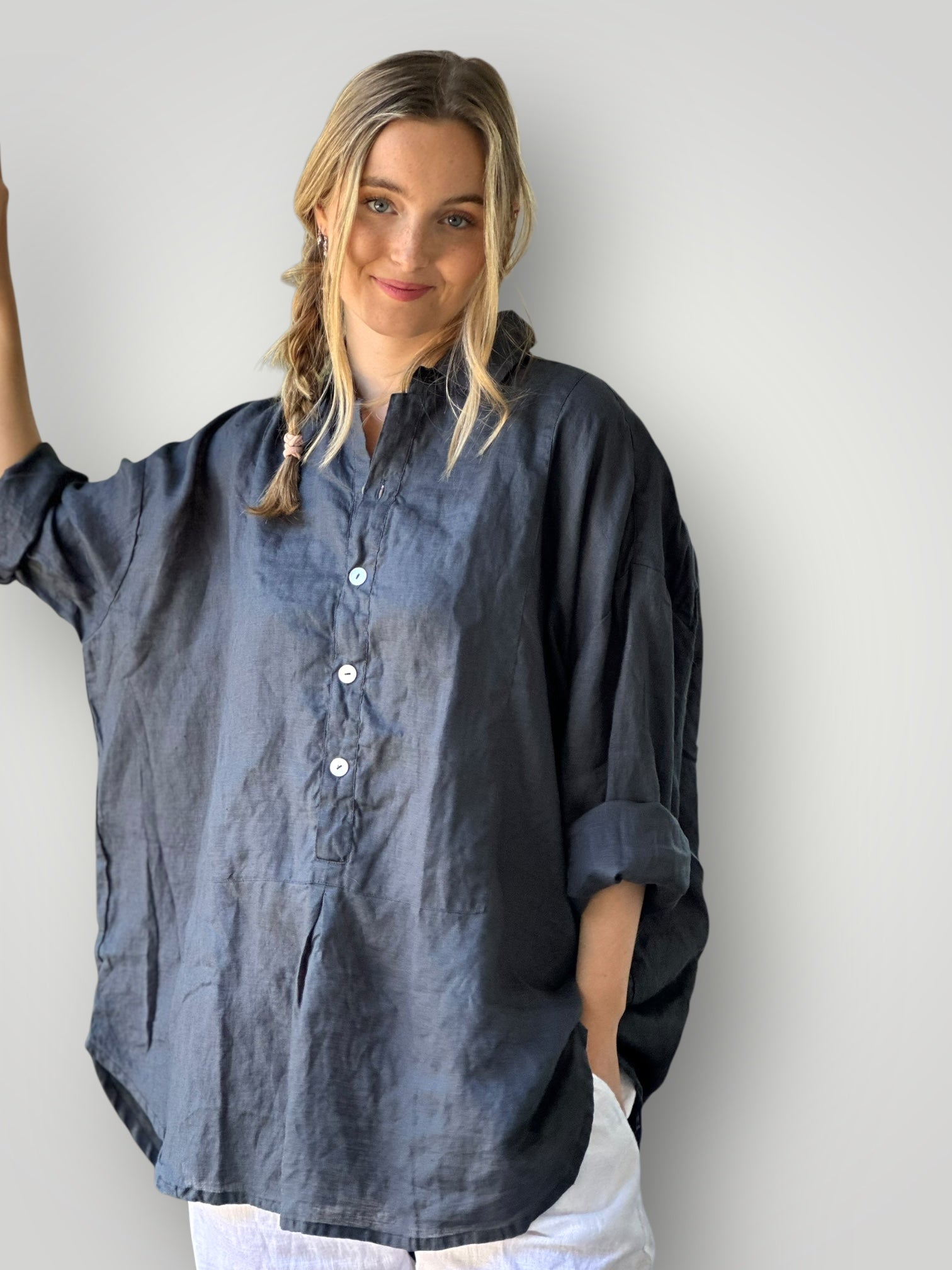 megan shirt-charcoal linen