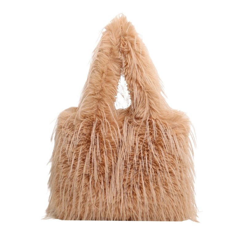 Large Capacity Plush Bag Women's Western Style Tassel Shoulder Bag Tote Bag Furry Bag