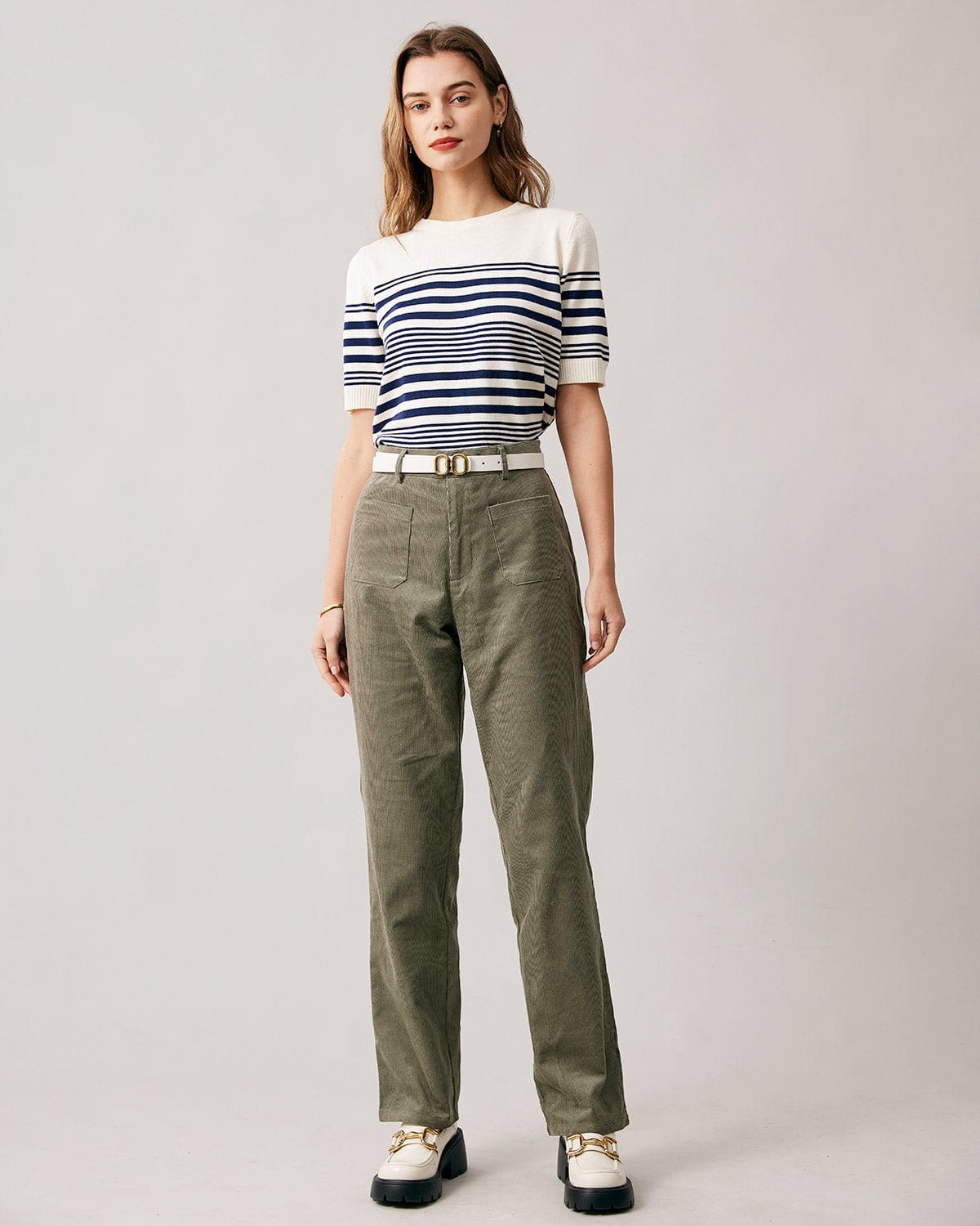 The Green High Waisted Corduroy Pants