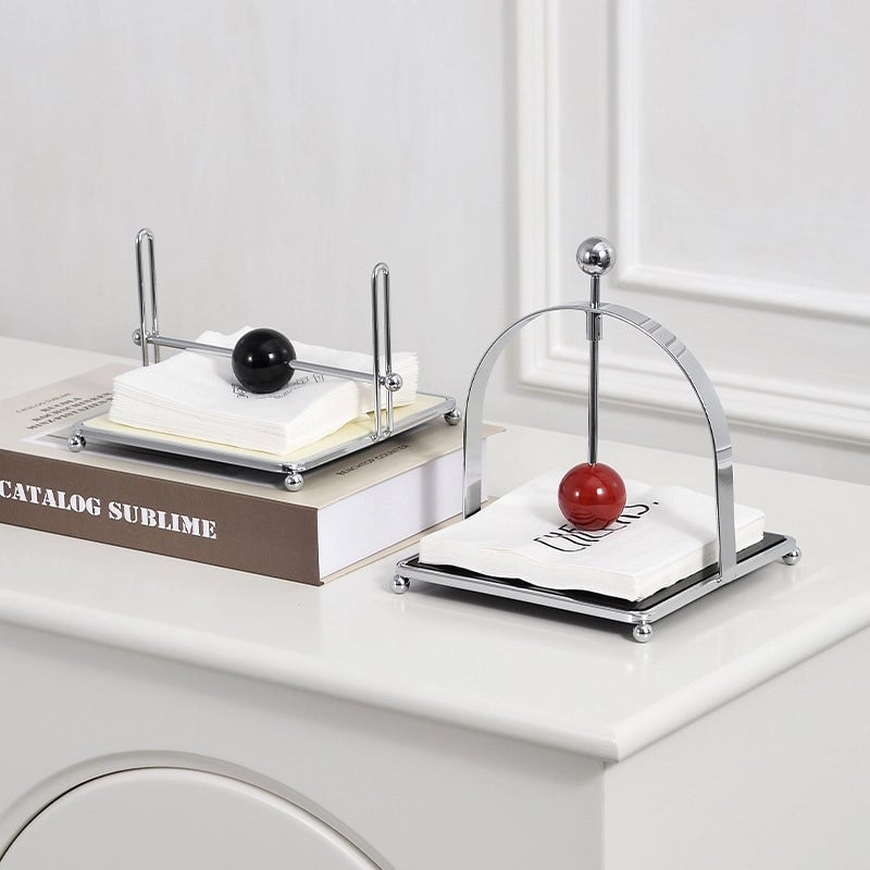 Light Luxury Square Tissue Holder With Ball Cream Style Hotel Restaurant Pressure Paper Holder Vertical Retro Tissue Holder