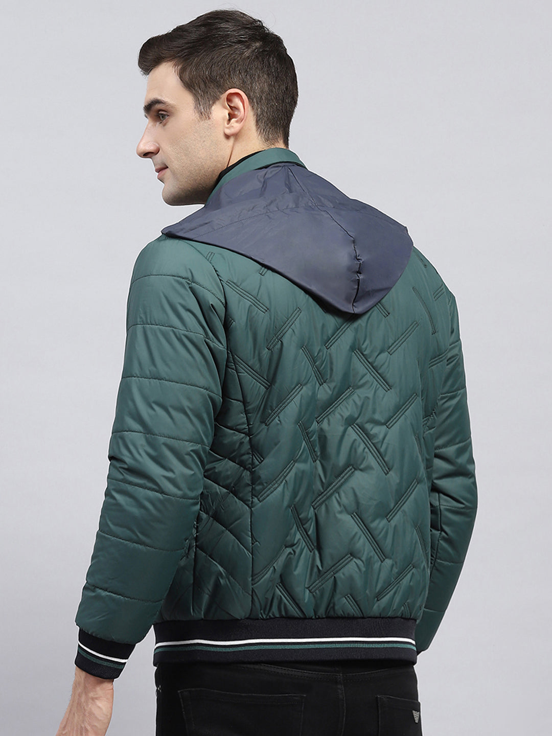 Men Green Solid Detachable Hood Full Sleeve Jacket