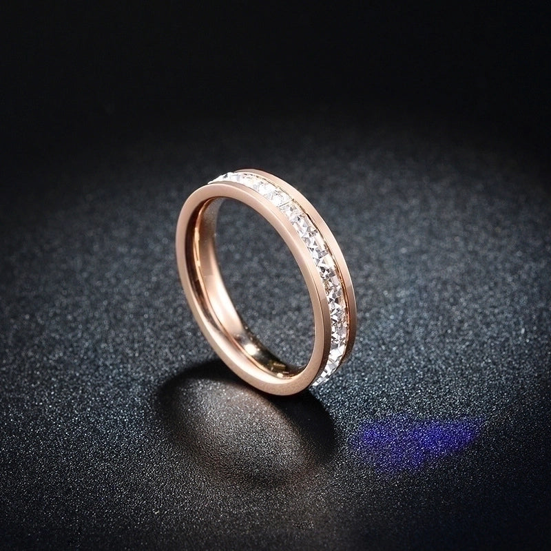Minimalist Geometric Titanium Steel Inlay Rhinestones Rings 1 Piece